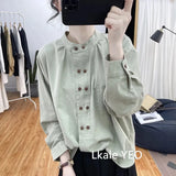 New Spring Autumn Women's Blouse 2025 Stand Up Collar Versatile Ladies  Shirt Fashion Double Breasted Buttons Leisure Lady Top