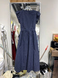 Pbong  Fashion Vintage Dress Plaid Lace-up Back Hollow Out O Neck Flying Sleeve Long Dress Summer Design Female Slim Women's Clothing