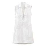 White Embroidery Straight Fashion Short Dress New Hollow Out Lace-ups Sleeveless Women Dress Streetwear Female Clothing