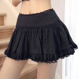 Balletcore Ruffled Mini Skirt with Lace Trim Low Rise Tiered White Skirt Summer Women TeenGirl Y2K Goth Outfit
