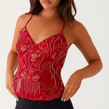 Boho Beaded Embellished Tank Tops Sequin Sparkly Shiny Sleeveless Shirt Vest Women Summer Vacation Y2K Sexy Crop Tops Going Out
