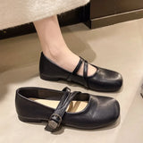Pbong  Round Toe Shoes for Women Gothic White Mary Jane Flats Ladies Summer Footwear Moccasins Black Japanese Style Lolita Cute