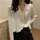 Button Up Knit Cardigan Sweater Women Long Sleeve Boxy fit Crop Top Sweater Jacket Autumn Winter Teen-girl Casual Daily Outfit