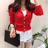 Woman Cardigan Long Sleeve Button Down Sweater Knitted Coat Single Breasted Crop Knit Jacket Tops Ladies Autumn Winter Fashion