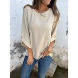 Pbong  All Seasons and Casual Hangouts Versatile Casual Dot Blouse Three Quarter Sleeves Button Details Suitable