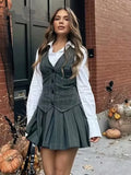 New Women Wide Pleateds Short Dresses Stripe V-Neck Sleeveless Vest Mini Dresses Ladies Fashion Office Dresses Clothes