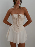 Vintage Strapless Bandage Corset Mini Dress for Women Elegant Sleeveless Off-Shoulder Patchwork Short Party Dresses