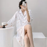 Pbong  Plaid Shirt Skirt Long Nightgown Spring Summer New Women's Sleepwear Homewear Elegant Cardigan Nightdress Lingerie Loungewear