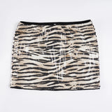Pbong  Sexy Zebra Printed Sequined Bodycon Skirts Party Clubwear Mid-Waisted Super Mini Skirts Women Summer Fashion Streetwear