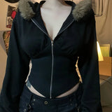 Autumn Slim Waist Office Lady Zip Up Cardigan High Streert Harajuku Euramerican Punk Sweatshirts Y2k Aesthetic Japan Clothes