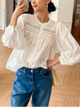 Elegant Pretty  Blouses Shirts Women Tops Floral Whole Piece Embroidery Long Sleeve O Neck Boho 100% Cotton Blouse Shirt Autumn