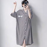 Pbong  Plaid Shirt Skirt Long Nightgown Spring Summer New Women's Sleepwear Homewear Elegant Cardigan Nightdress Lingerie Loungewear
