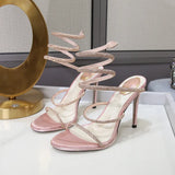 Pbong  Fashion Summer Snake Twine Around Crystal Women Sandals Luxury Rhinestones Thin High heels Gladiator Sandals  Party Prom Shoes