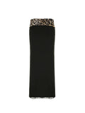 Contrast Leopard Print Slim Split Elegant Sexy Black Long Skirts Womens Vacation Outfits