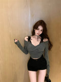 Sexy Two Piece Patchwork Lace Tops Front Cross Pleated Design Short Girl Harajuku Vintage Punk Shirtsy2k Aesthetic Clothes