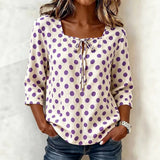 Women's Summer Blouse Square Neck Polka Dot Blouses Blue Polka Dot Chiffon Blouse Casual Tie Front Top Womens For Woman Women