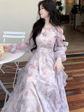 Elegant and Chic Women Floral Midi Dress Long Sleeve Vintage Party Birthday Vestidos Female A-Line Mujers Fall Clothes New