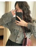 Long Sleeve Pointelle Knit Top Women Sweater Cardigan Sheer Button-up Sweater Jacket blusas para mujer Vacation Boho Outfit