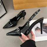 Pbong  Summer PVC Transparent Crystal Pointed Toe Sandals Women Elegant Buckle Strap Slingbacks Heels Shoes
