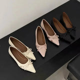 Ballerina Satin Women's Flat Shoes Comfort Non-slip Pointed Toe Ladies Loafers Flats Elegant Bowknot Women's Single Shoes