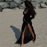 Sexy Hotgirl Ruffle White Cardigan Beach Bikini Thin Sunscreen Clothes Flare Sleeve Transparent Summer Cover-up Women Long Dress