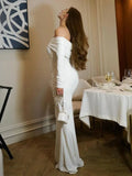 White Pleated Slim Maxi Dress Elegant For Women Patchwork Off-Shoulder Fashion High Waist Dress Ladies Solid Party Dress