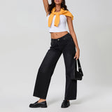 Women's Denim Pants Low Waist Wide Leg Trousers with Pockets Spring Summer Casual Loose Jeans