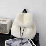 Pbong  Plush Backpack Imitation Rabbit Fur Backpack Student Girl's Large Capacity Drawstring Leopard All-Match