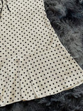 Pbong  Women Frill Trim Polka Dot Print Contrast Lace Strapless Mini Dress