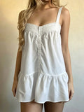 Pbong  Sweet Solid Lace Patchwork A-LINE Spaghetti Strap Sleeveless Ruffles Fashion Dresses