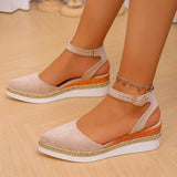 Women's Slingback Sandals Solid Color Pointed Toe Wedge Sandals Breathable Ankle Buckle Casual Comfortable Shoes for Women