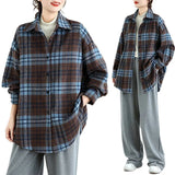 Pbong  Loose Fit Casual Plaid Shirt Single Button Long Sleeve New Arrival Women's Fashion Comfortable Cotton Linen Blend Shirt
