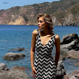 Wave Stripe Fahsion Tank Dress For Women New Vacation Beach Slit Knitting Long Dress V Neck Sleeveless Tight Sexy Vestidos