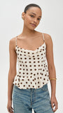 Fashion Polka Dot Print Camisole 2025 New Backless Lace-up Beige Sexy Summer Tank Chic Ruffle Patchwork Slim Top Vest For Women