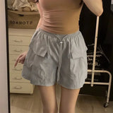 Pbong  American Casual Straige Shorts Harajuku Vintage Outdoor Commuter Drawstring Waist Summer Punk Short Pants Y2k Loose Lazy Shorts