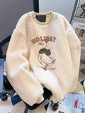 Cute Cartoon Faux Lamb Sweatshirts Women Loose Cute Long Sleeve Warm Pullover Japan Sweet O Neck Fashion Letter Tops New