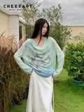 Gradient Fall 2025 Fashion Woman Oversize Graphic T Shirts Long Sleeve Top Cowls Blue Tee Autumn Streetwear Clothing