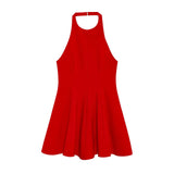 Versatile Halter Neck Backless Short Dress New A-line Zipper Solid Color Yellow Party Dress Fashion Vestidos Woman Clothing