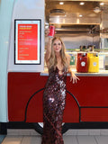 Sexy Sequin Deep V-neck Sling Party Dress Women Elegant Glitter Sleeveless Waist-cinching Evening Dresses Chic Beach Robes