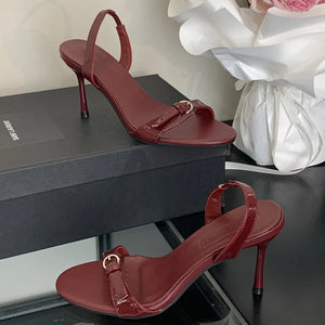 Pbong  Summer Fashion Open Toe Sandals Women Thin Low Heel Gladiator Narrow Band Party Shoes