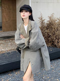 Korean Chic Elegant Jacket Women Loose Design Double Sided Wear Plaid Coat Fall Fashion Long Sleeve Sweet Pockets Outwear