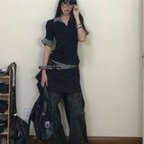 High End Luxury French Fake Two Piece Pullover Harajuku Punk Spliced Color Design Women Shirts Slim Fit Y2k Aesthetic Tops