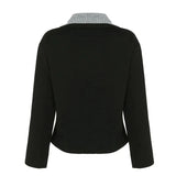 Patchwork Plaid Lapel Collar Fake Two Piece Sweats Preppy Style Simple Fashion  Trendy Pullovers Basic