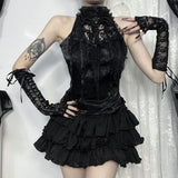 Summer New Arrival, Street Style Versatile Gothic Pleated Rose Strap Web Collar Bow Top for Women