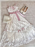 2025 Summer French Sweet Floral Sling Dress Women Bow Tie Mesh Slim Fit Dresses Korean Elegant A-Line Casual Fashion Clothing