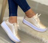 Pbong  New Comfortable Round Head Large Casual Lace up Women's Single Shoes Women's Matsutake Thick Sole Women's Shoes