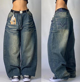 Pbong  American New Fashion Letter Embroidery Stitching Old Baggy Jeans Women Y2K Harajuku  Popular High Waist Wide Leg Trousers