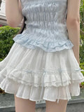 Pbong  Bow Sweet Women White Skirt Cute Casual Elegant High Waist Mini Skirts Vintage Preppy Style Kawaii Female Ball Gown Skirt