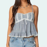 Sweet Girl Lace Trim Babydoll Camis Y2k Fairycore Peplum Crop Tops 00s Aesthetic Backless Tank Tops Women Milkmaid Vest Holiday