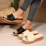 Pbong  New Large Size Stone Pattern Fish Mouth Thick Soled Slippers for Border Casual Outer Wear Wedge Heel Women S Shoes Sandals